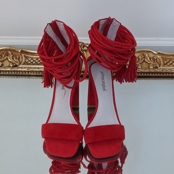 Jeffrey Campbell Shoes - Jeffrey Campbell Red Suede Fringe Heels Sz7